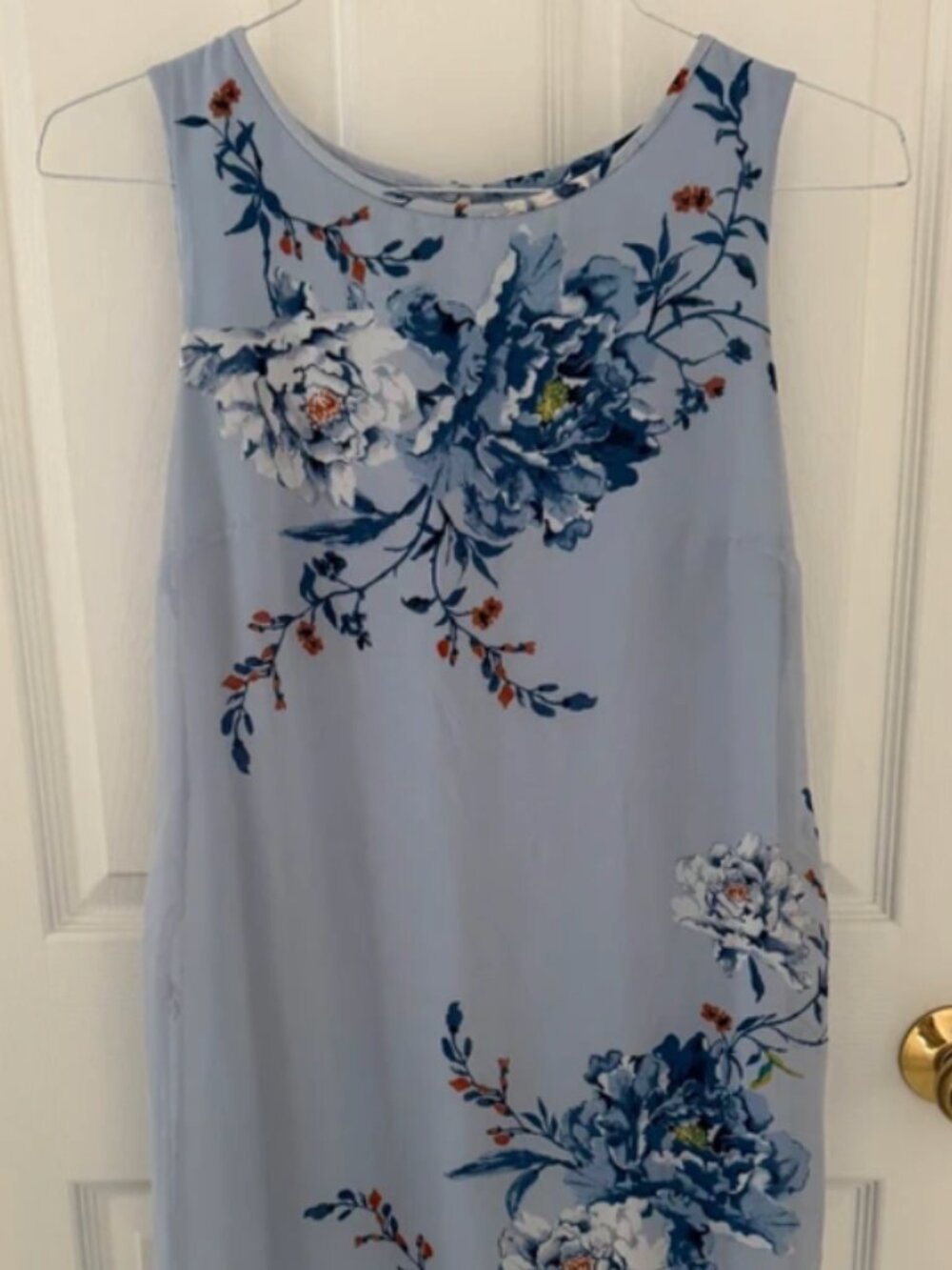 White House Black Market Summer Dress Sheer Floral over solid light blue dress